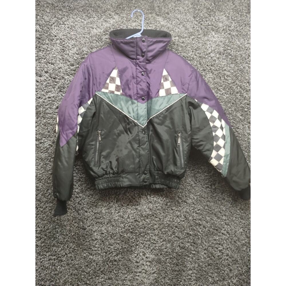 Vintage ICEMAN Snowmobile Jacket Youth 14 Medium 12 -14‎ Purple Checkered Flag